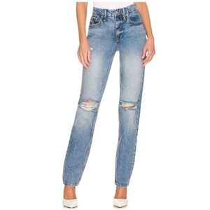 Good American 10 Good 90’s Icon Straight Leg High Rise Distressed Knee in Indigo